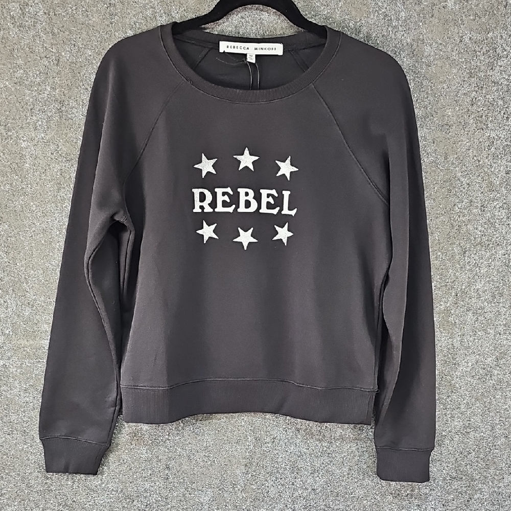 Rebecca Minkoff Rebel Star Graphic Sweatshirt, Black, Size Med, NEW